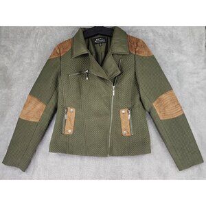 Montanaco Jacket Womens Medium Green Quilted Zip Long Sleeve Elbow Patch Retro